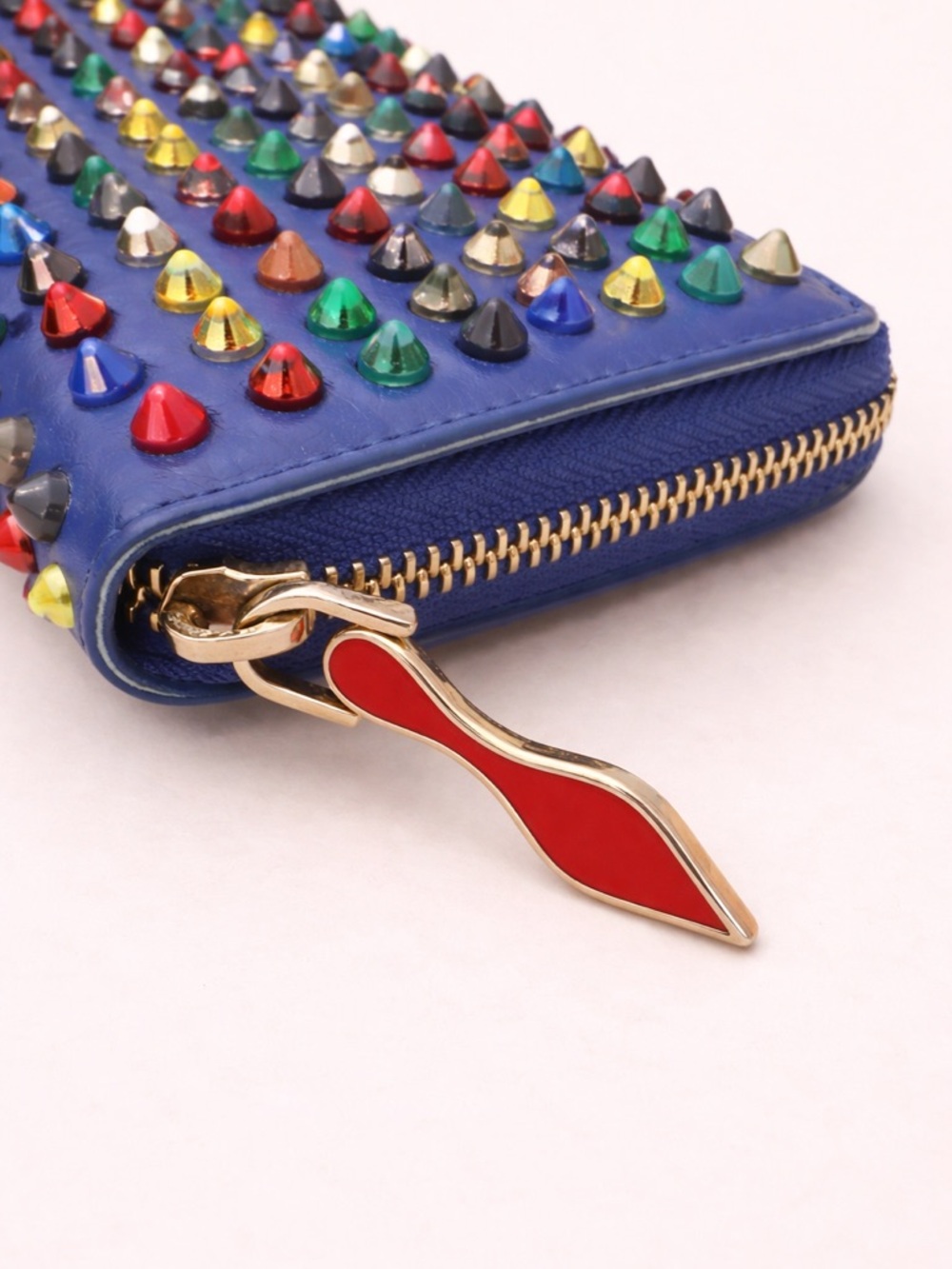 Christian Louboutin Panettone Blue Multi Spike Zip Wallet 7.5” - Picture 4 of 9